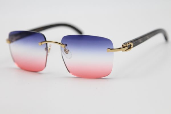 

2020 designer 8300816 black flowers genuine natural buffalo horn glasses rimless fashion sunglasses driving size:54-18-140mm, White;black