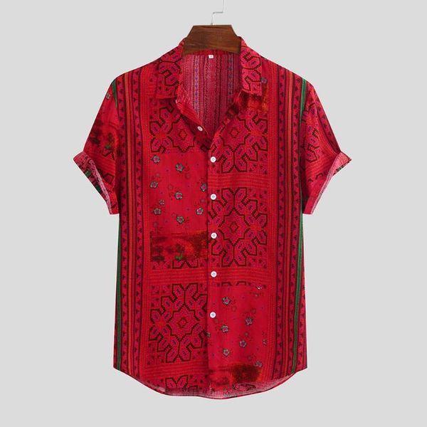 

men's casual shirts feitong stripe shirt summer 2021 buttons down short sleeve loose hawaiian printed red blusas, White;black