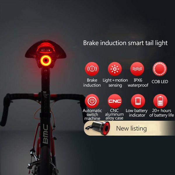 

bicycle rear light bike flashlight cycling tail light auto start / sbrake sensing ipx6 waterproof led charging