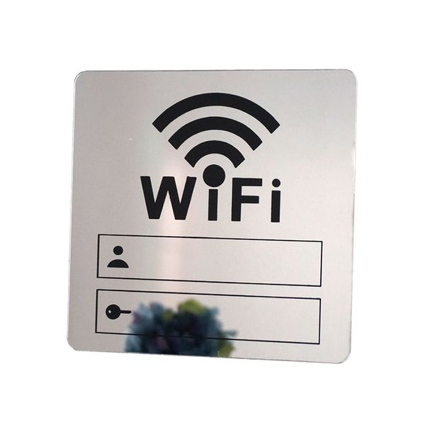 

10cm wifi sign 3d acrylic mirror wall stickers rewritable account and password for public shope wifi signage