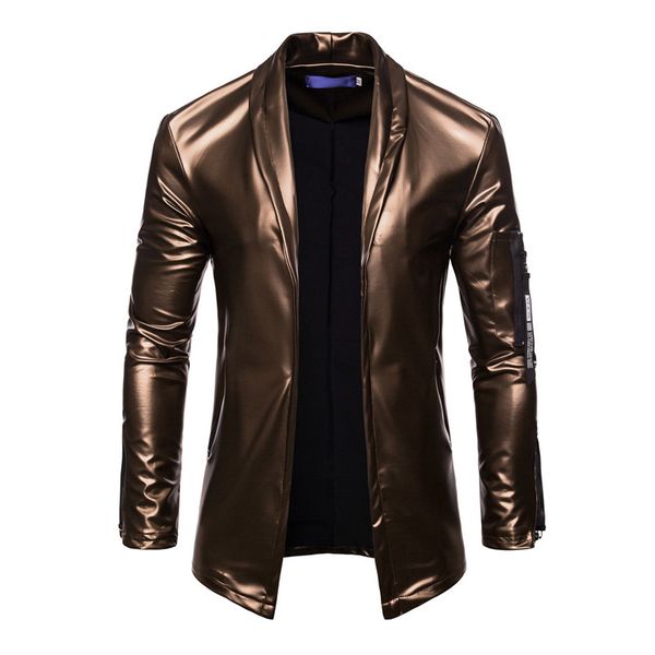 

spring and autumn men's new cardigan leather jacket men's fashion elastic pu leather zipper motorcycle skin suit 65, Black