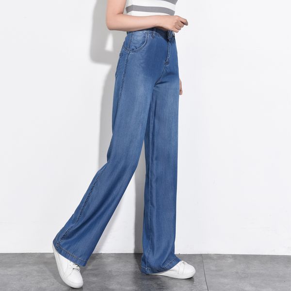 

dasswei summer women jeans wide leg pants high waist straight lyocell pants fashion denim female long loose trousers pluse size, Blue