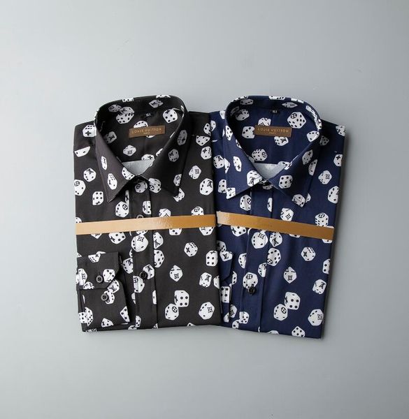 

2020 autumn winter long sleeve casual shirts a rolling collar men printed dress shirt color print slim fit medusa silk shirts gg390, White;black