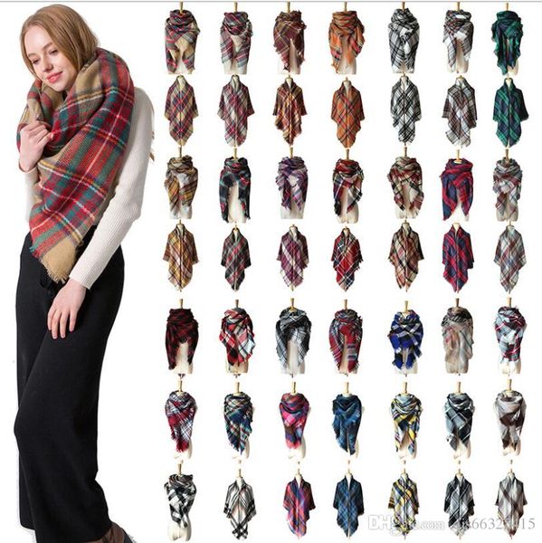 

28 colors women plaid scarves grid tassel wrap oversized check shawl winter neckerchief lattice triangle blanket scarf china wholesale free, Blue;gray