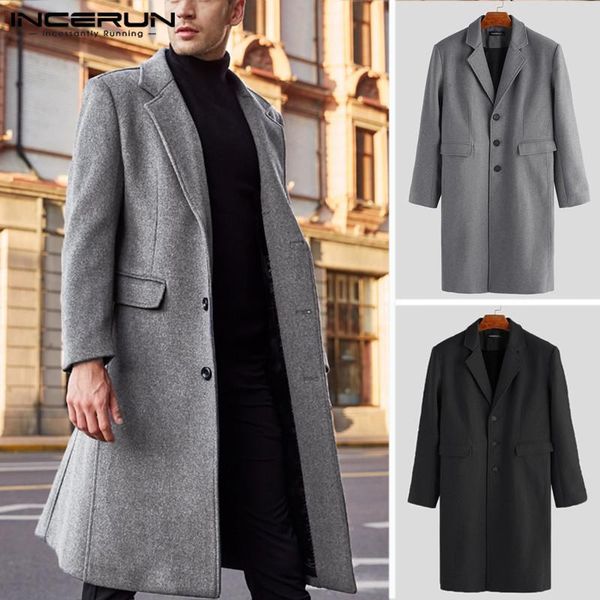 

mens winter coats wool jackets solid long sleeve faux fleece men overcoats streetwear fashion long trench coats, Black