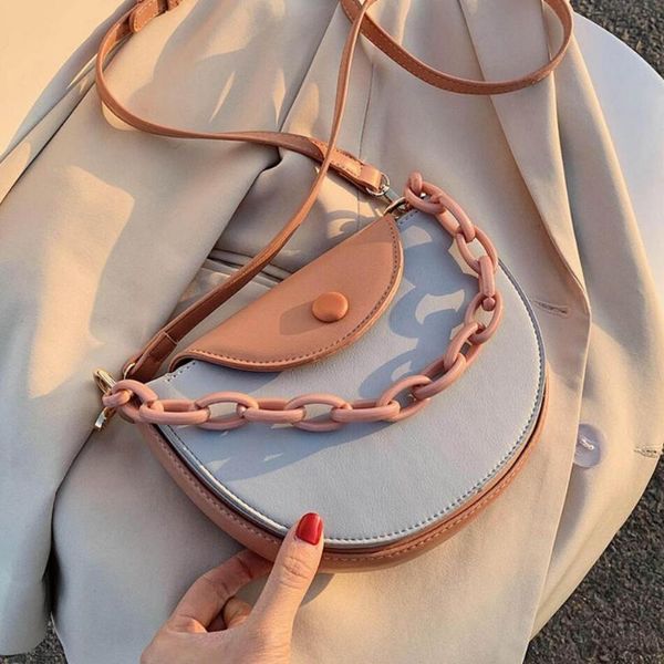 

contrast color tote saddle bag 2020 fashion new high-quality pu leather women's handbag travel shoulder messenger bag