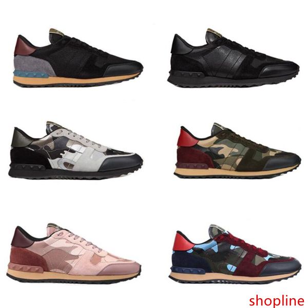 

fashion leather suede stud rockrunner camouflage sneakers shoes men women flats luxury designer rivet rockrunner trainers casual shoes