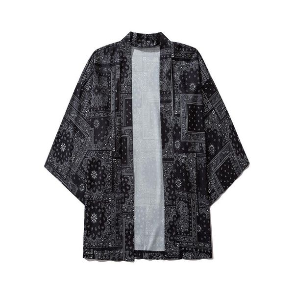

japanese style kimono jacket fairy printed harajuku 2020 hip hop men streetwear cardigan summer loose clothes loose kimono, Black;brown
