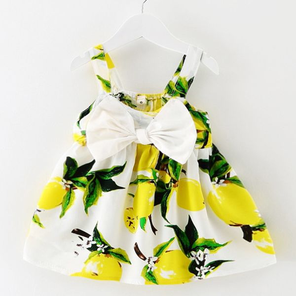 

2018 summer new style novelty gauze girl's children's clothes sleeveless lemon sling dress cotton vest princess dresses, Red;yellow