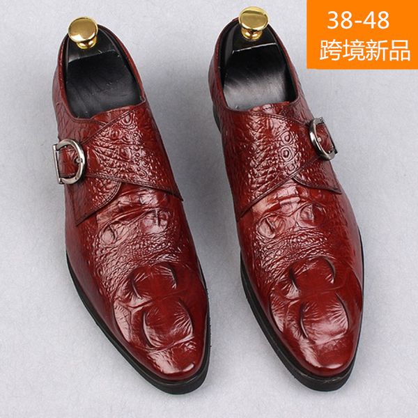 

2019 new cross-border new large size crocodile leather shoes for men buckle crocodile shoes eu38-48, Black