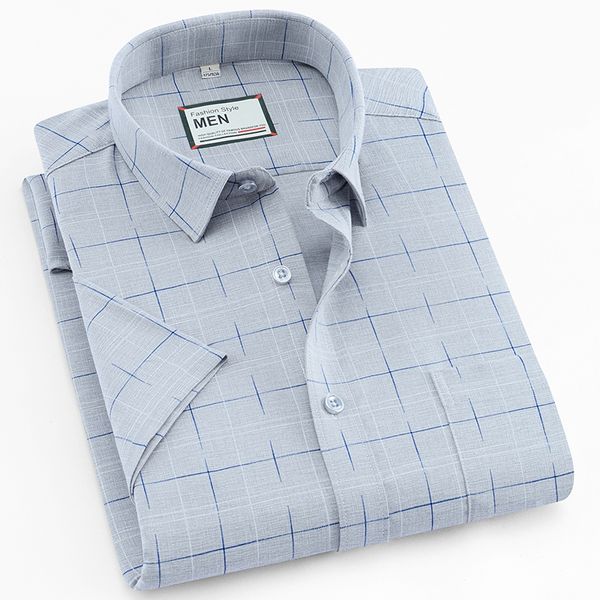 

men's summer short sleeve big plaid basic dress shirts male formal business standard fit button up work office thin shirt, White;black