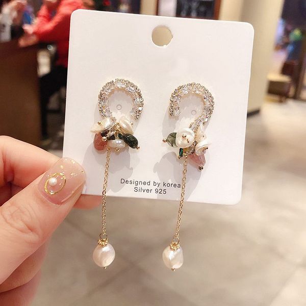 

elegant zircon stone freshwater pearl earrings long style handmade women earrings party jewelry, Silver