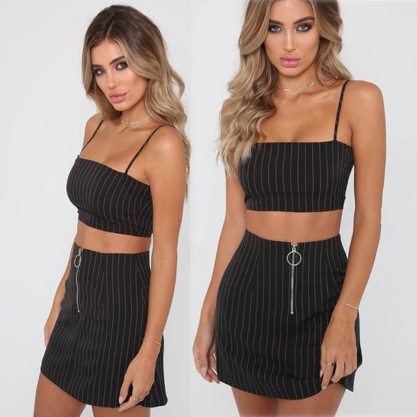 

two piece dress black 2 women outfits fashion festival set co-ord short crop skirt plaid 2021 summer zipped suits female clothing, White