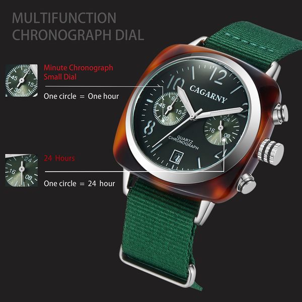 

cagarny mens watches chronograph sport watch for men luminous hands waterproof relogio masculino xfcs, Slivery;brown