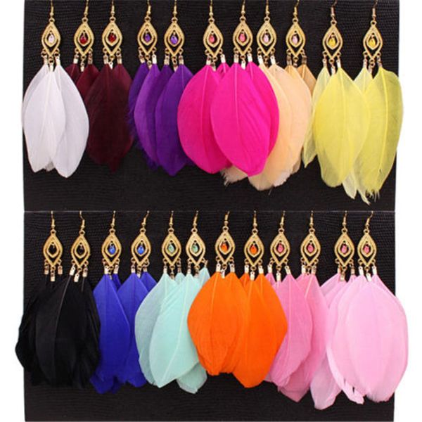 

long feather earrings women large crystal earrings black white blue fashion jewelry for women tassels earrings 18k gold plated, Silver