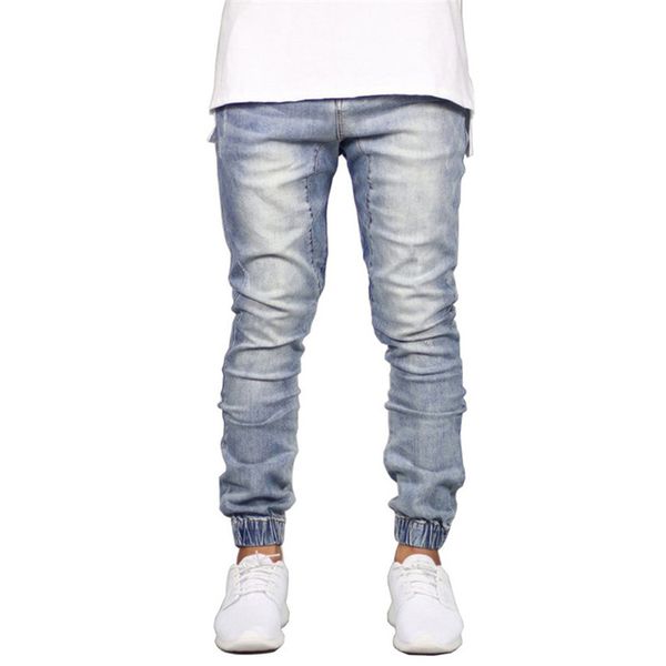 

fashion stretch men jeans denim jogger design hip hop joggers for men 2019 men's stretchy ripped skinny biker jeans size 29-38, Blue