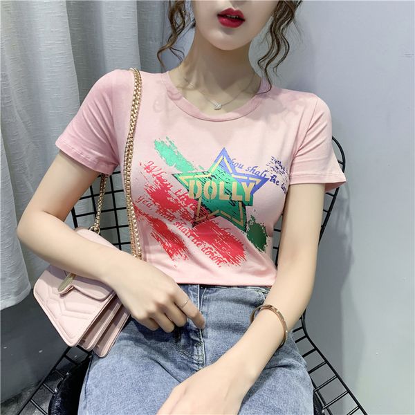 

summer korean clothes t-shirt fashion graffiti star letter women ropa mujer cotton print short shirt tees 2020 new t03807, White