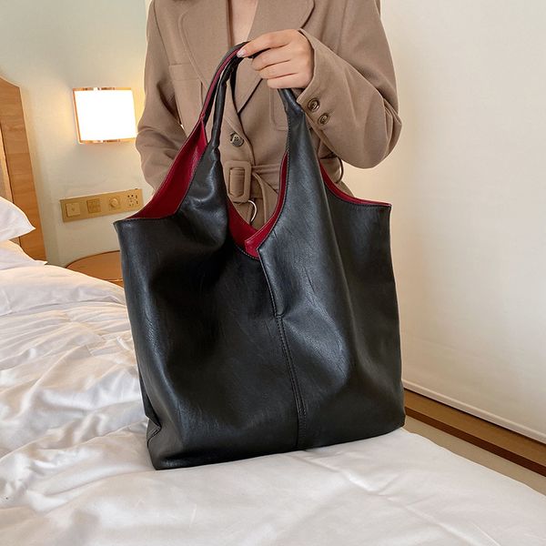 

women handbag solid 2019 new vintage luxury designer brand large capacity soft face shoulder messenger bag tote bag