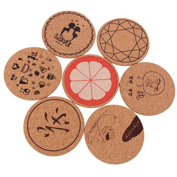 

7 style round shaped cork coaster heat resistant tea coffee cup mat wooden pad table decoration