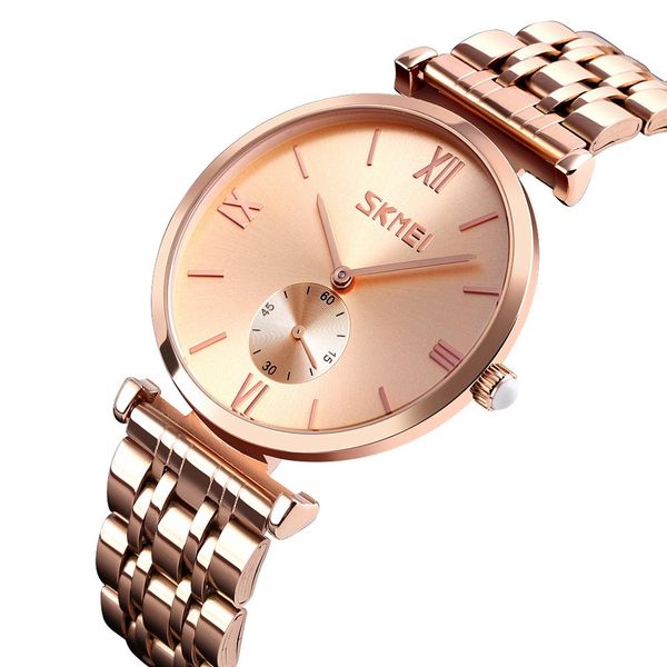 

skmei men's watch luxury quartz watch stainless steel men wrist waterproof bracelet fashion business clock mens watches, Slivery;brown