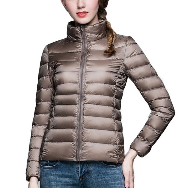

plus size m-4x women winter warm stand collar coat ultralight jacket windproof parkas pocket outerwear packable duck down jacket, Black