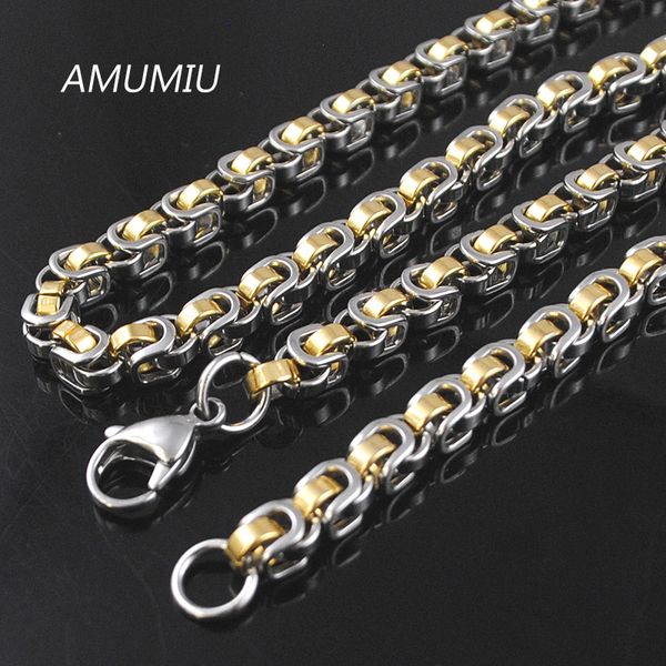 

amumiu 45/50/55/60/65/70cm 316l stainless steel men chain necklace silver/gold/black byzantine box chains 5.5mm hn073