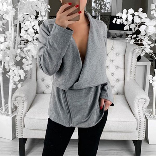 

autumn casual coat turn-down collar zipper women outwear jacket slim black grey female coats chaqueta mujer plus size 3xl outfit, Black;brown
