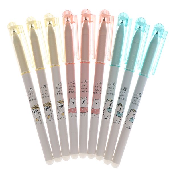 

3pcs random cartoon bear erasable pen black ink magic ballpoint pen 0.5mm for school office writing supply kids stationery