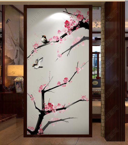 

3d wallpaper custom p new chinese-style hand-painted plum blossoms and flowers, porch, wall decoration muals wall paper for walls 3 d