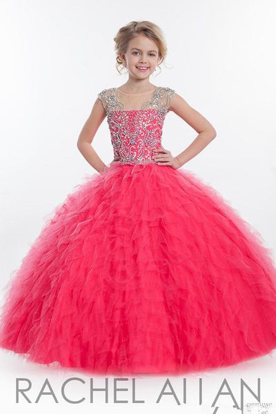 

2019 sheer jewel шея бального платья девушка pageant платье принцесса кристалл бисероплетение опухшей юбка цветочница платье birthday party, White;red
