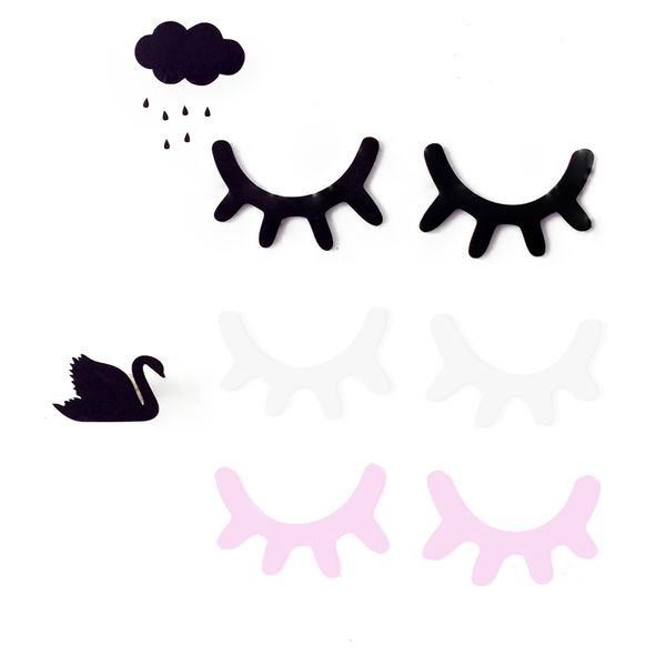 

2pcs деревянные 3d cute sleepy eyes ресницы pattern стикер стены diy детская комната гостиная украшения детские детские wall art
