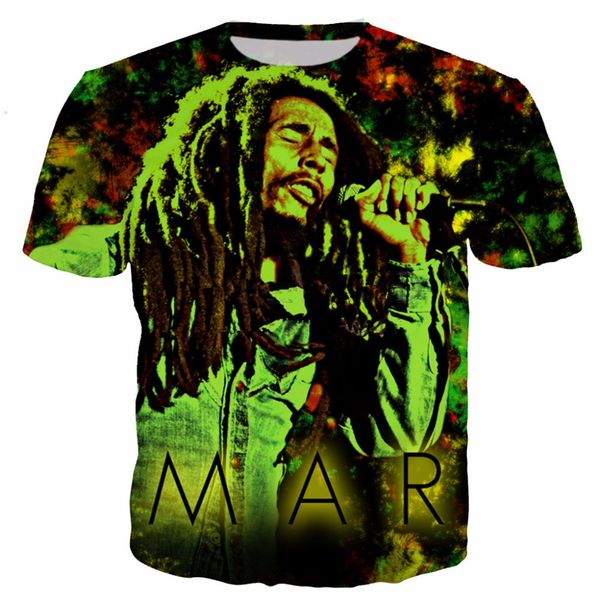 

popular singer reggae bob marley t shirt men women funny 3d print summer short sleeve o neck crewneck casual a123, White;black