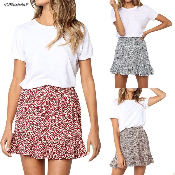 

casual summer print ruffles party mini skirts women high waist evening empire short print above knee skirt trendyol #c, Black