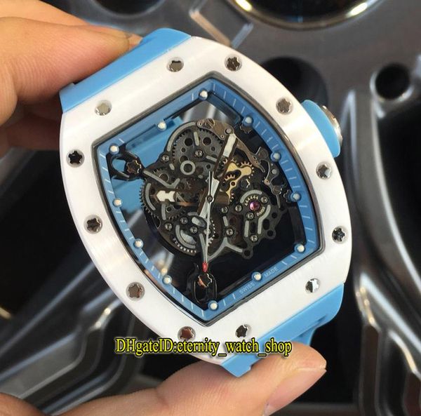 

high version rm055 skeleton dial nano-ceramic composites case japan miyota automatic rm 055 mens watch blue rubber strap sports watches, Slivery;brown