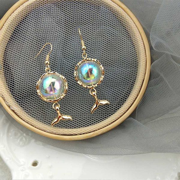 

amorcome fashion korean boho beads drop earrings for women cute fish tail dangle bohemian fashion jewelry, Golden;silver