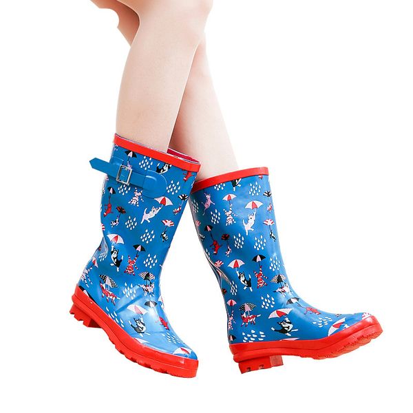

swyivy rain boots woman rubber shoes autumn winter 2018 female flower water proof rainboots comfortable mid high rain boots, Black