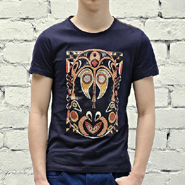 

g мужская одежда половина рукава новый стиль ретро ветер национальный прохладный корейском стиле чистый хлопок slim fit crew neck men's с ко, White;black