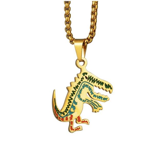 

new designer hip hop small dinosaur titanium steel necklace jewelry fashion personality exaggeration luxury dinosaur pendant jewelry, Silver