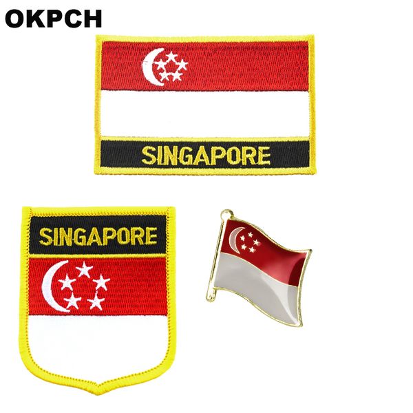 Cingapura bandeira emblema patch 3 pcs um conjunto de patches para roupas diy decoração PT0192-3