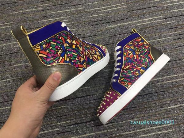 

designer brand studded spikes flats shoes red bottom shoes for mens women party lovers genuine leather sneakers size 35-45 ac01, Black