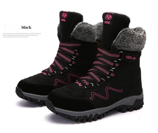 

2019 new women boots leather suede winter boots women keep warm lace-up waterproof snow, Black