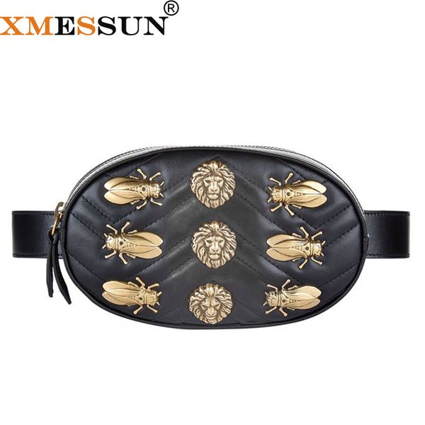 

xmessun waist bag women rivets waist fanny pack bags fashion leather chest belt handbag red black 2018 high quality