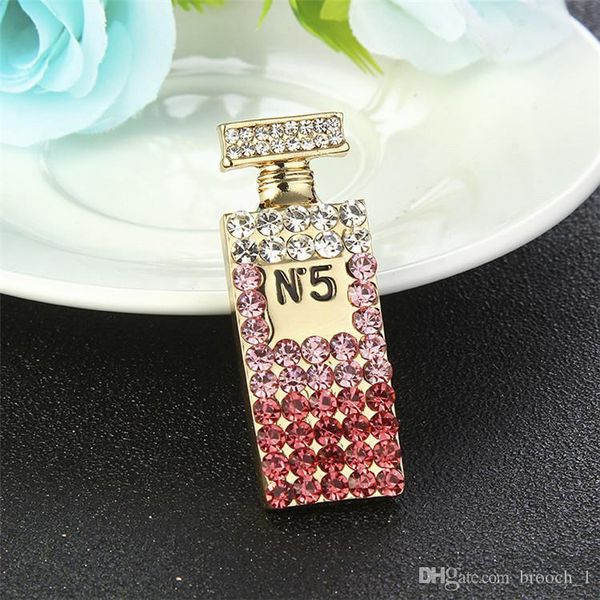 

new fashion trendy brooch pins gold plated crystal brand letter luxury designer perfurm bottle brooch pin for girls women jewelry gift, Gray