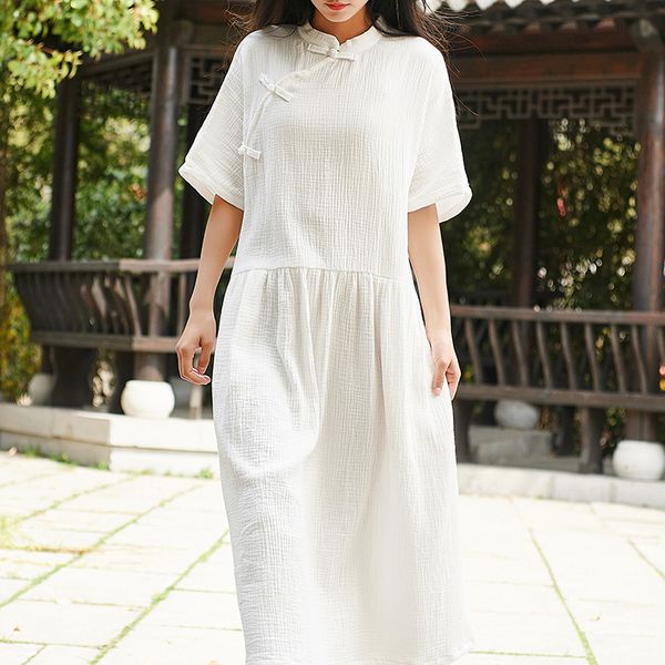 

2019 vintage casual retro chinese style arts women cheongsam mesh qipao vestidos oriental zen meditation dress clothes, Red