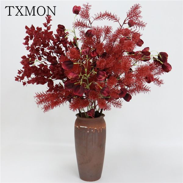

high-grade red series wedding artificial plastic fake flowers leaf wedding hall home garden decoration flower wall accessories