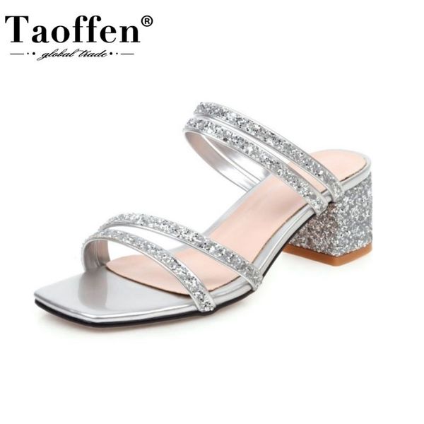 

taoffen сандалии для женщин open toe толстый каблук bling кристалл сандалии слайды скольжения тапочки летняя обувь плюс размер 32-47, Black