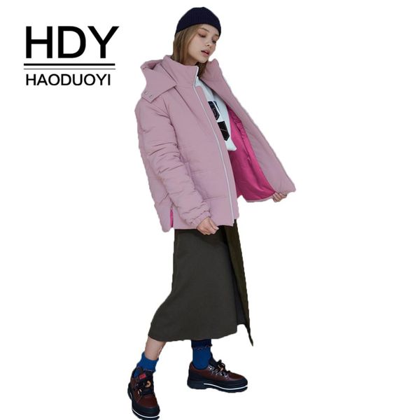 

hdy haoduoyi европа и америка простой повседневная зима сладкий боковая щель лук левый нагрудный карман патч с капюшоном хлопок костюм, Black;brown