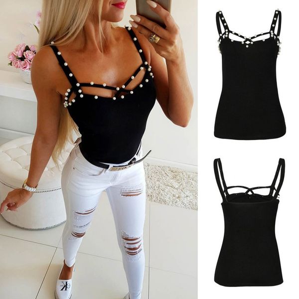 

sleeveless shirt slim lady bralette strap skinny vest camisole solid color 2019, White
