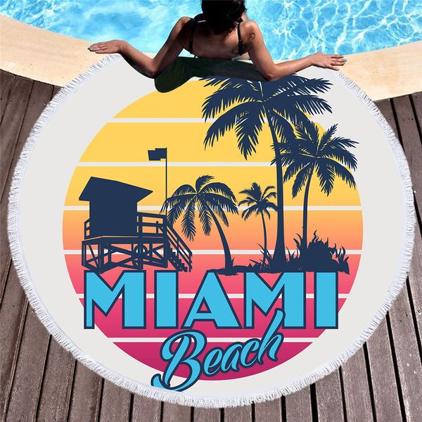 Miami Beach Plam Tree Large Microfiber Round Beach Towel Adult Girls Women Tail Blanket Serviette De Plage Toalla Microfibra Cotton Towels Online