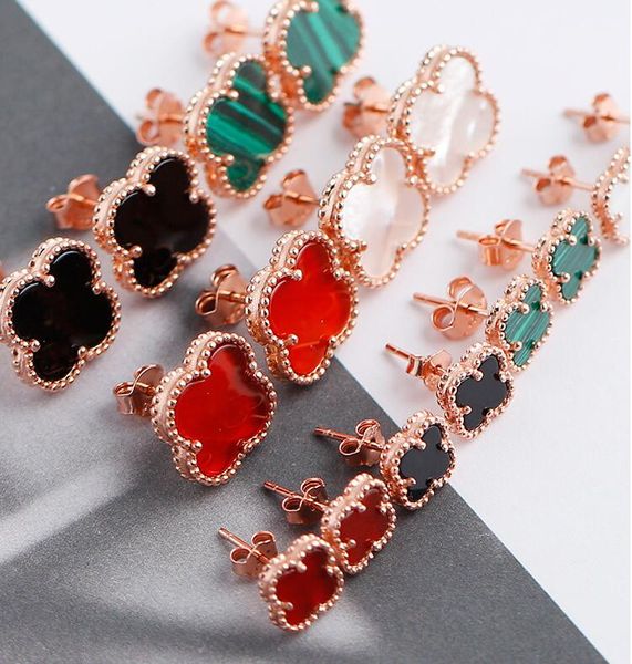 

mini flower new arrival luxurious s925 sterling silver and brand name flower with nature stone stud earring for women wedding gift jewelry, Golden